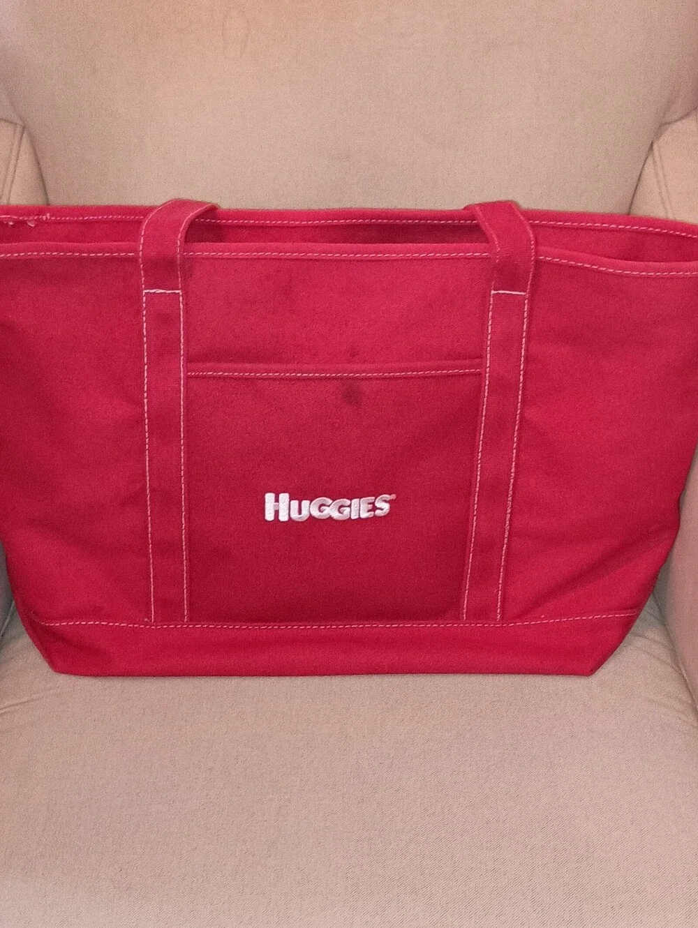 Super Unique Vintage Huggies Large Red Canvas Tote Bag